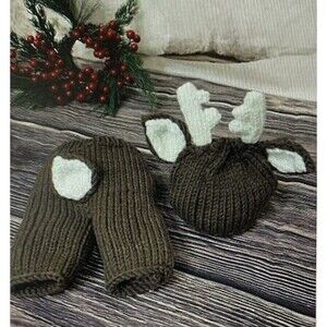 Newborn Baby Deer Crochet Costume Christmas Photoshoot Outfit 0-3m Brown White